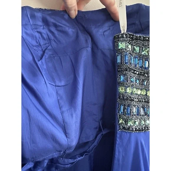 Sherri Hill Royal Blue Beaded Strapless Formal Gown Evening Party‎ Dress - Picture 8 of 9